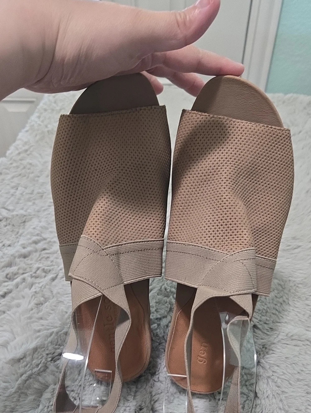 Gentle Souls Gianna tan beige Elastic Wedge Sandals with ankle strap size 9